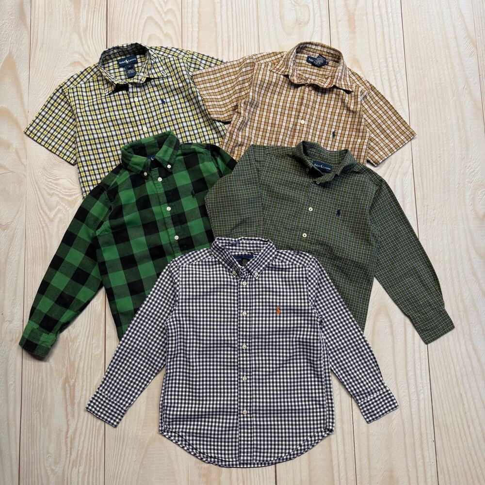 Lot Of 5 Polo Ralph Lauren Boys Toddler 5/5T Button-Down Shirt Plaid Preppy